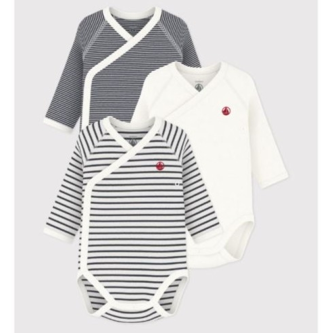 Lot de 3 bodies croisés manches longues en coton bébé