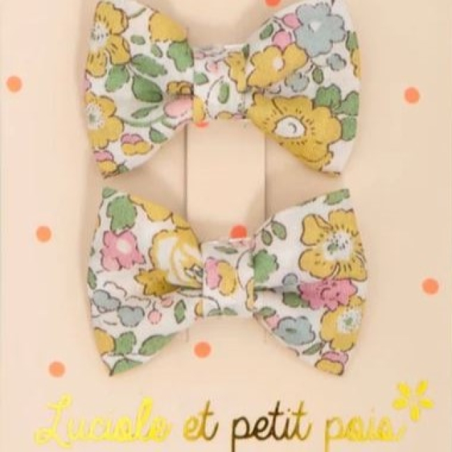 Barrettes mini papillon - Liberty Betsy ann lemon (paire)