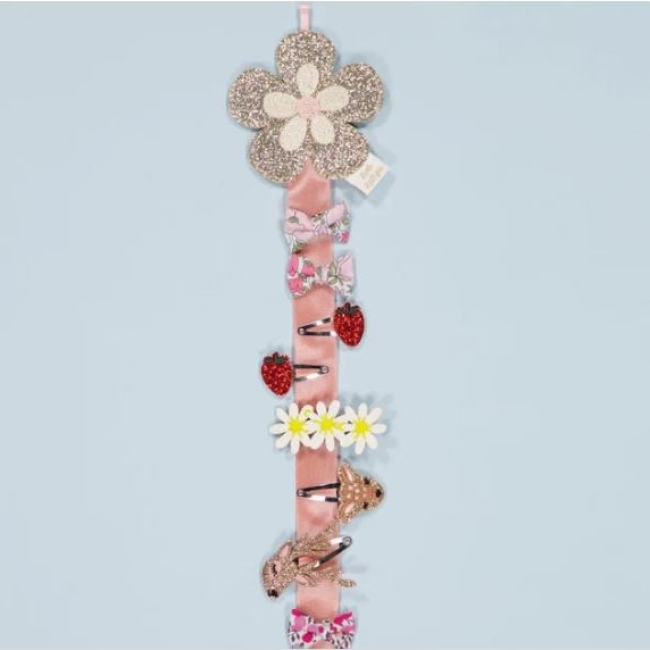 Porte barrettes mural - Fleur rétro (rose)