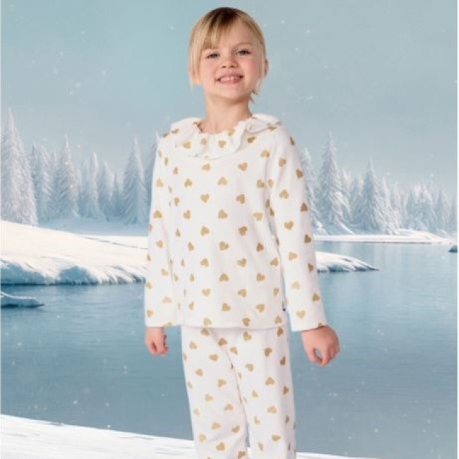 Pyjama enfant en velours imprimé cœurs dorés