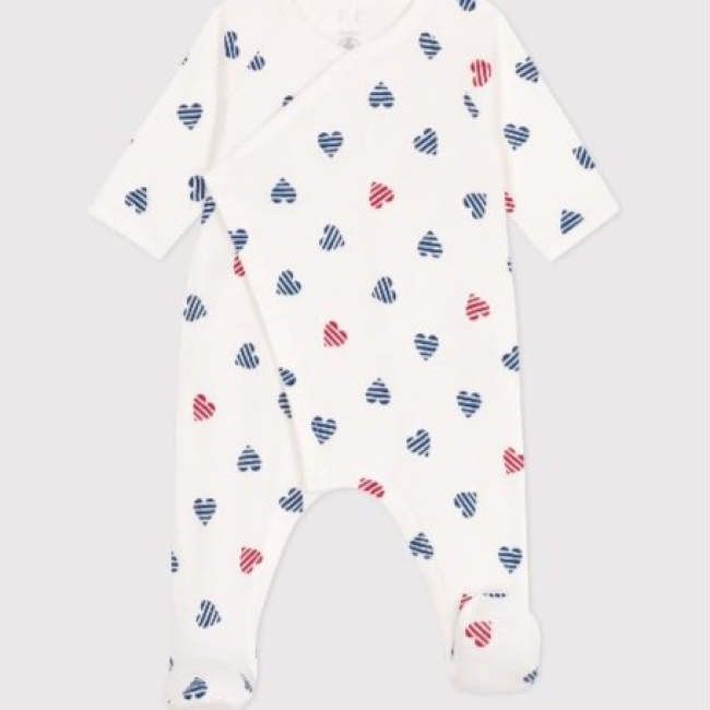 Pyjama bébé en coton cœur rayé