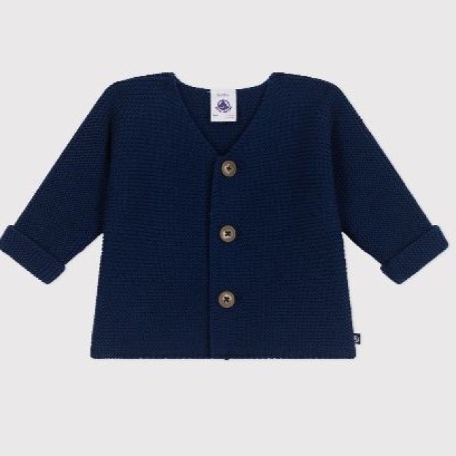 Cardigan bébé tricot point mousse en coton