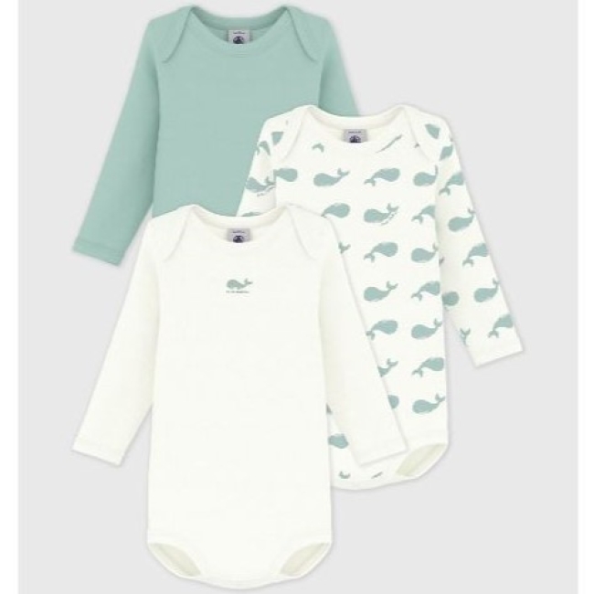 Lot de bodies manches longues en coton imprimé baleines bébé