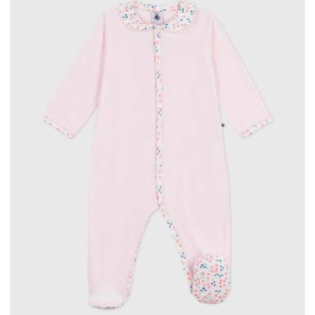 Pyjama bébé en velours uni à col