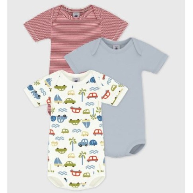 Lot de bodies manches courtes en coton imprimé voiture bébé