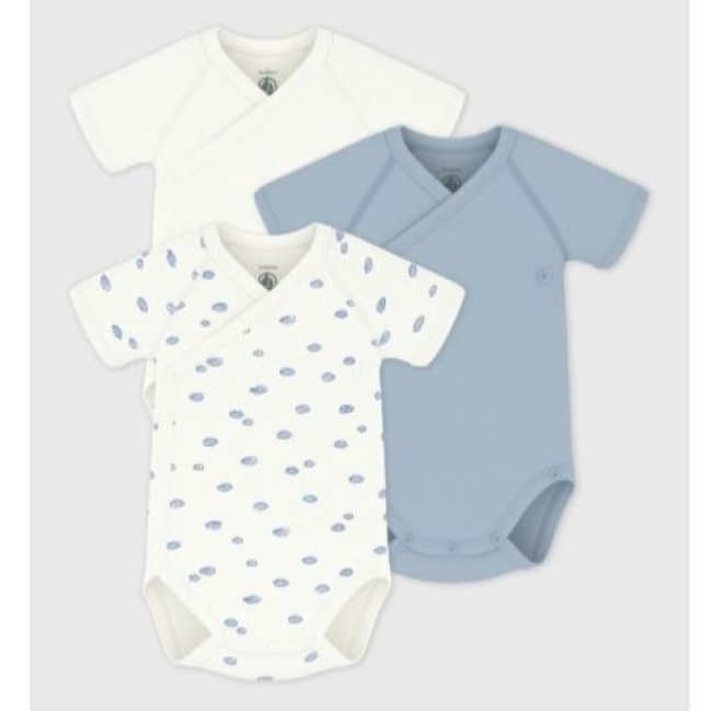 Lot de bodies croisés manches courtes en coton imprimé bébé