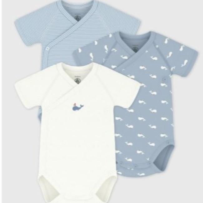 Lot de bodies croisés manches courtes en coton imprimé bébé