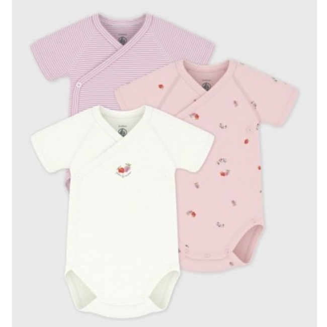 Lot de bodies croisés manches courtes en coton imprimé bébé