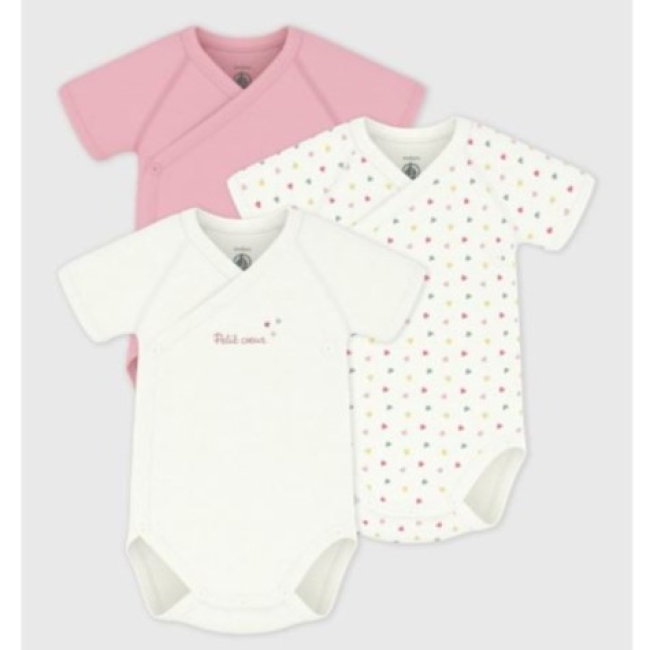 Lot de bodies croisés manches courtes en coton imprimé bébé