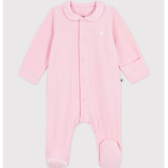 Pyjama bébé en velours à col uni