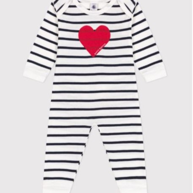 Pyjama bébé en coton ouverture sans pression cœur