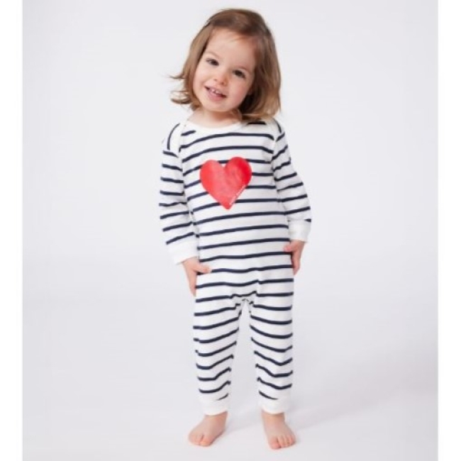 Pyjama bébé en coton ouverture sans pression cœur