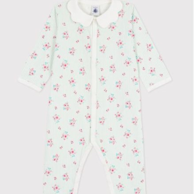 Pyjama bébé en coton sans pieds à col imprimé fleuri