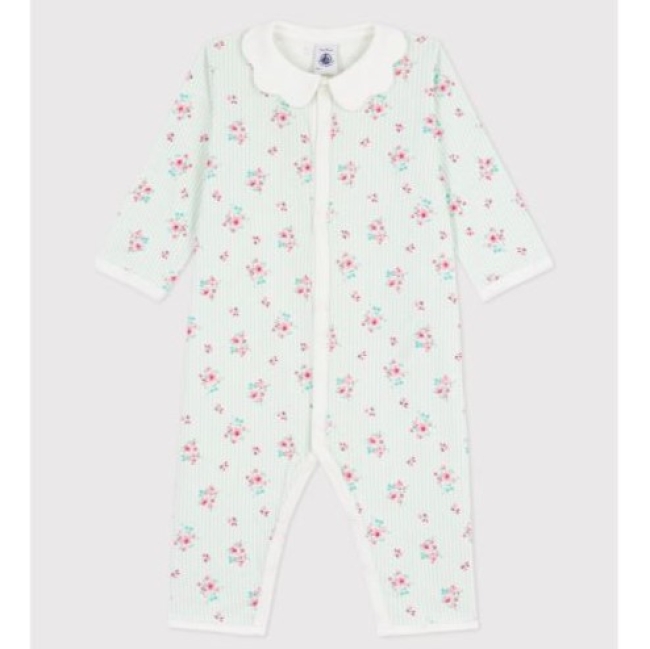 Pyjama bébé en coton sans pieds à col imprimé fleuri