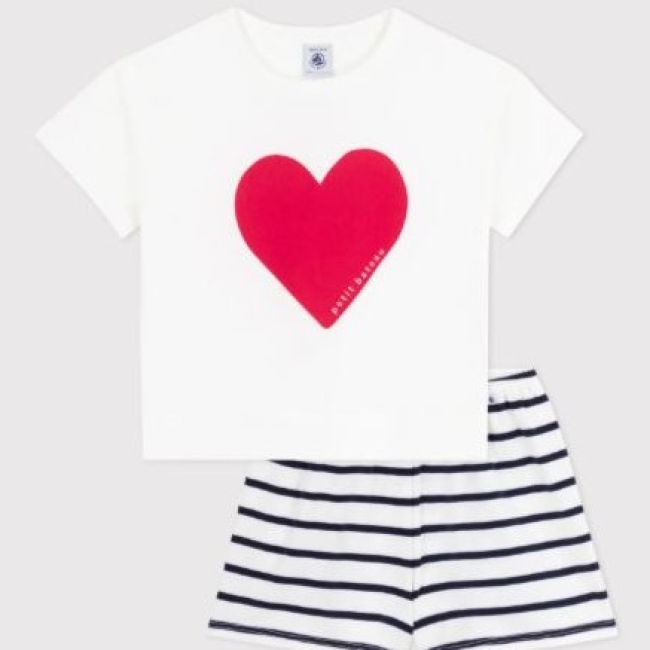 Pyjama short enfant en coton imprimé cœur