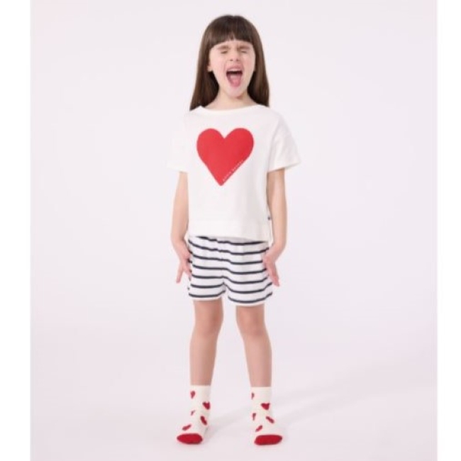 Pyjama short enfant en coton imprimé cœur