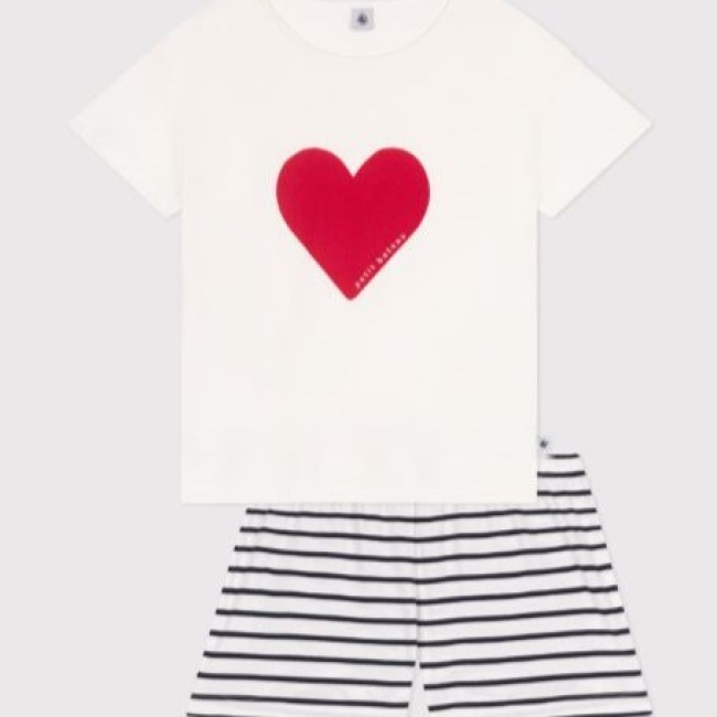 Pyjama short femme en coton imprimé cœurs