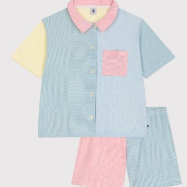 Pyjama short boutonné femme en coton à rayures
