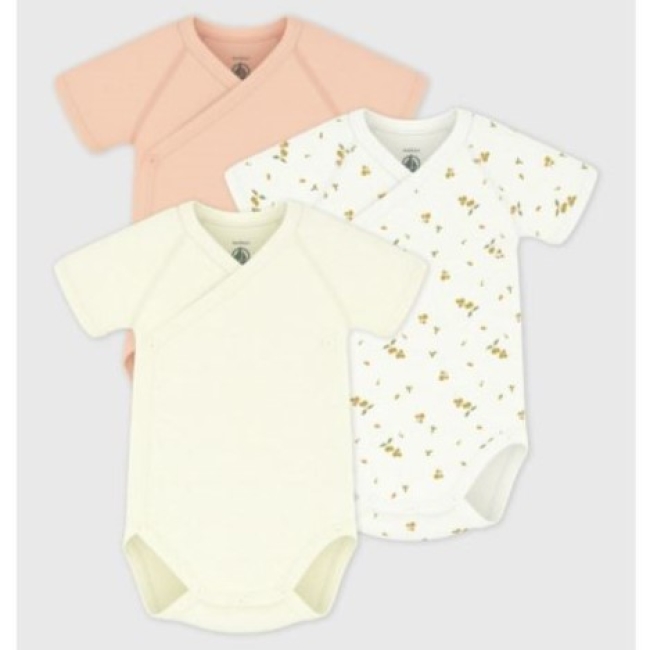 Lot de bodies croisés manches courtes en coton imprimé bébé