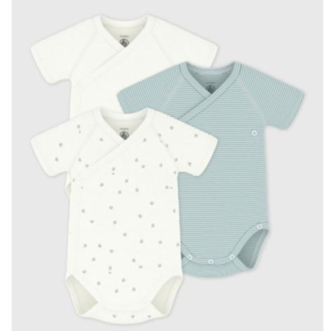 Lot de bodies croisés manches courtes en coton imprimé bébé