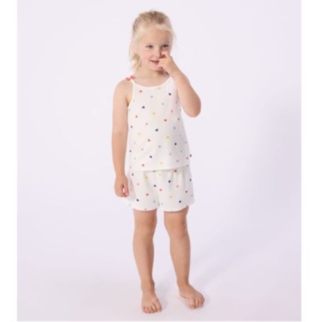Pyjama short enfant en coton à bretelles imprimé cœurs