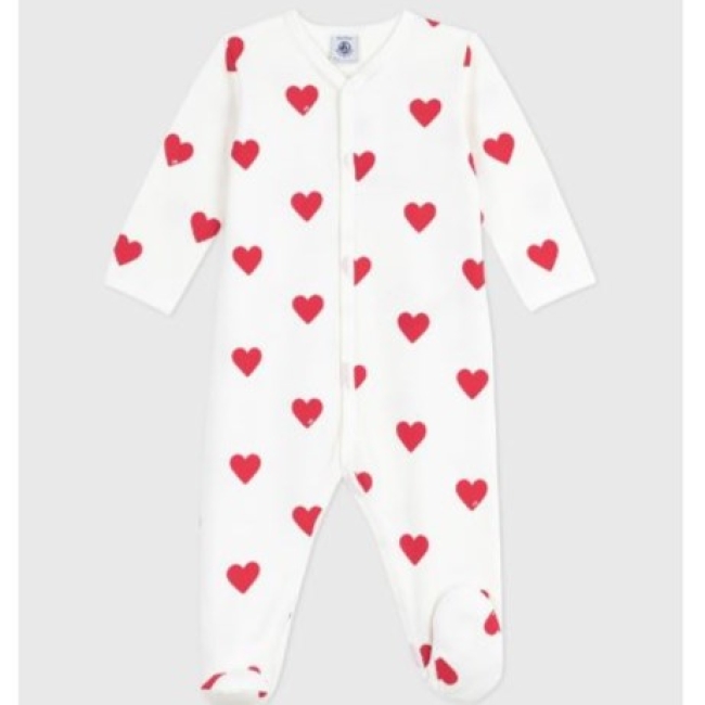 Pyjama bébé en molleton gratté à col imprimé cœurs